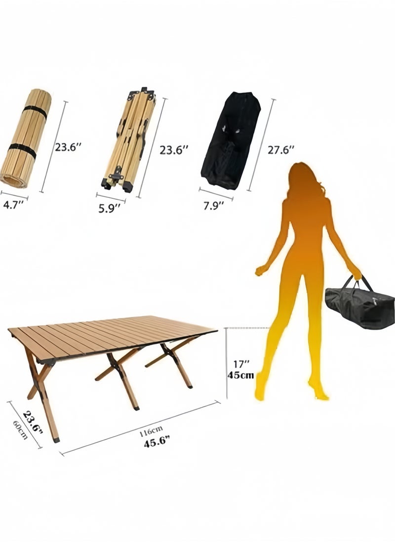 GGEROU - Portable Roll Up Picnic Table with Carry Bag,Folding Camping Tables,Carbon Steel Frame & Wooden Table,Serve for 4-6 Person, 23 * 45 inch - Image 1