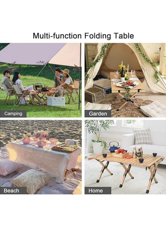 GGEROU - Portable Roll Up Picnic Table with Carry Bag,Folding Camping Tables,Carbon Steel Frame & Wooden Table,Serve for 4-6 Person, 23 * 45 inch - Image 1