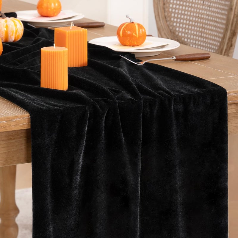 DeZerlor Velvet Table Runner Christmas Table Runner 20 x 120 Inch Luxurious Elegant Velvet Fabric Table Decorations for Xmas Dinner Holiday Wedding Bridal Baby Shower Black