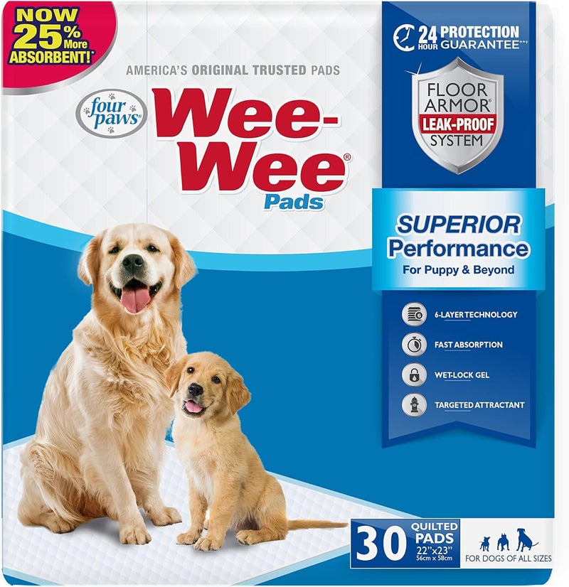 Four Paws Wee-Wee Pee Pads for Dogs and Puppies - 30 Count, 22" x 23" - Superior Absorbent Training Pads with Leak-Proof 6-Layer Technology - Image 1