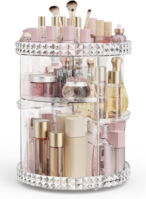 Makeup Organizer – Multi-Compartment Acrylic Cosmetic Storage Box for Brushes, Lipsticks, Foundation, Skincare, Jewelry, Nail Polish, Vanity, Desk, Bathroom, Portable, Clear Organizer for Home, Travel & Beauty Products