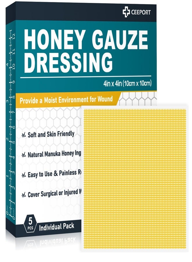 Ceeport Honey Gauze Wound Dressing, 4" x 4" Manuka Honey Wound Care, Medical Grade Honey Bandages for Wound Care, Honey Patch for Burns, Abrasions, Cuts and Scalds (Pack of 5 - Image 1