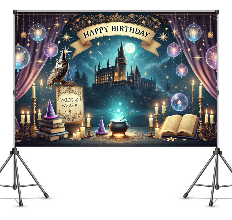 IndoTribe Wizard Happy Birthday Banner Wizard Happy Birthday Backdrop 6x4ft Wizard Party Decorations Magical Bdy Decorations Magical Party Decorations Wizard Backdrop for Room Decorations - Image 3