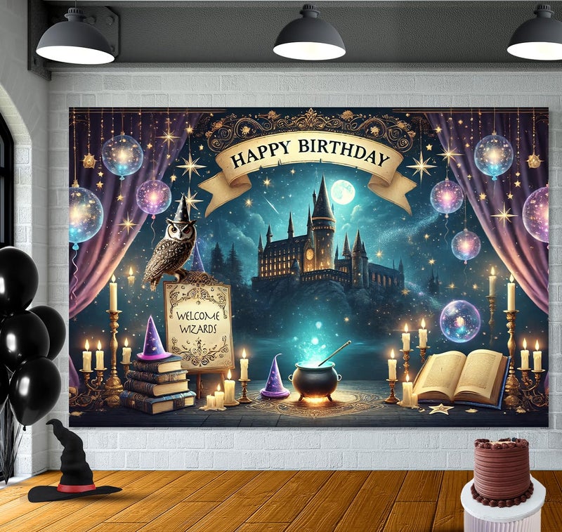IndoTribe Wizard Happy Birthday Banner Wizard Happy Birthday Backdrop 6x4ft Wizard Party Decorations Magical Bdy Decorations Magical Party Decorations Wizard Backdrop for Room Decorations - Image 4