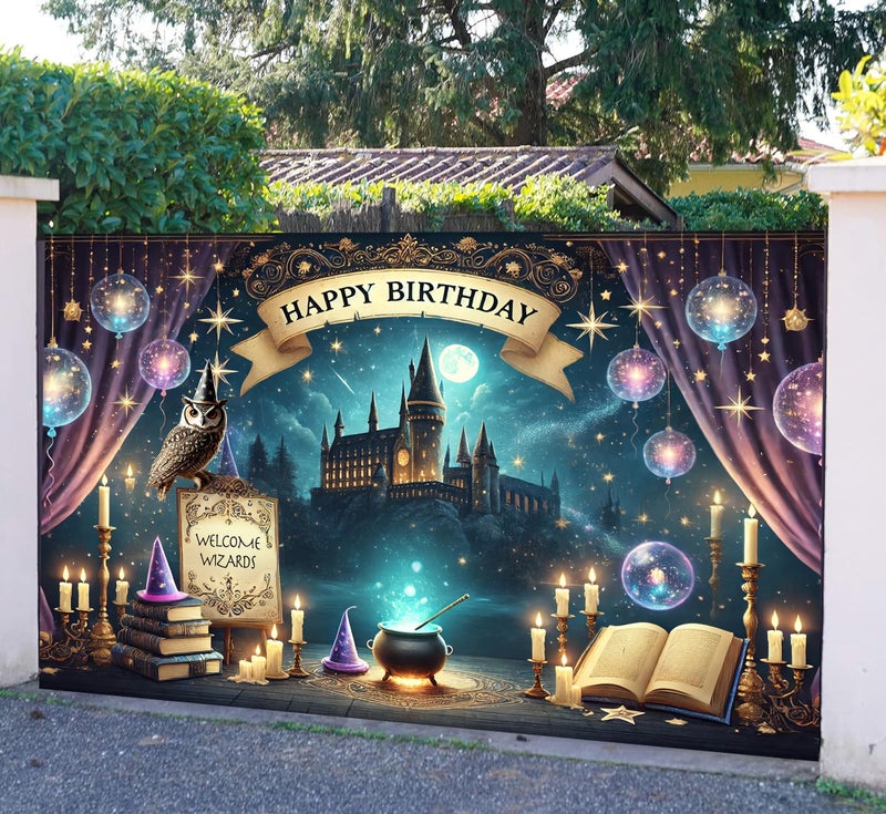 IndoTribe Wizard Happy Birthday Banner Wizard Happy Birthday Backdrop 6x4ft Wizard Party Decorations Magical Bdy Decorations Magical Party Decorations Wizard Backdrop for Room Decorations - Image 2