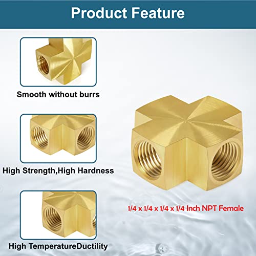 Midanya 1/4 x 1/4 x 1/4 x 1/4 Inch NPT Female Thread Adapter Cross Pipe Fitting Barstock Cross 4 Way Connector Brass Pipe Fittings(1-pack) - Image 3
