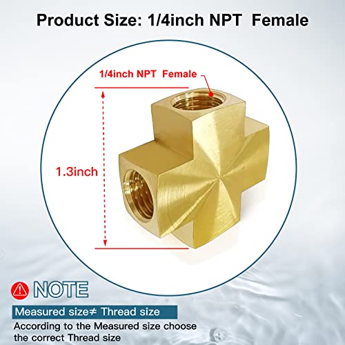 Midanya 1/4 x 1/4 x 1/4 x 1/4 Inch NPT Female Thread Adapter Cross Pipe Fitting Barstock Cross 4 Way Connector Brass Pipe Fittings(1-pack) - Image 2