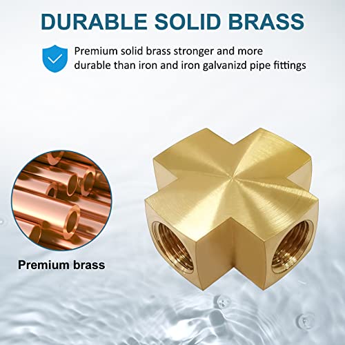 Midanya 1/4 x 1/4 x 1/4 x 1/4 Inch NPT Female Thread Adapter Cross Pipe Fitting Barstock Cross 4 Way Connector Brass Pipe Fittings(1-pack) - Image 4