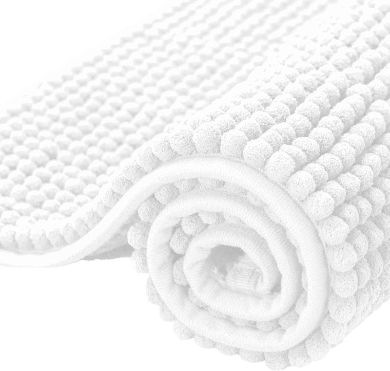 subrtex Bathroom Rugs, 24" x 36" Chenille Bath Rug Soft Short Plush Bath Mat Soft Shower Mat Water Absorbent Shower Mat Quick Dry Machine Washable, White - Image 1