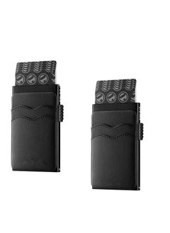 RFID Blocking Wallet for Men, Slim Wallet, Leather Cardholder,  NFC Blocking Card Case, Secure Card Wallet, Sleek Leather Wallet, Anti-Theft Brush Metal Side Push Card Case, Holds 7 Cards 2 Pcs