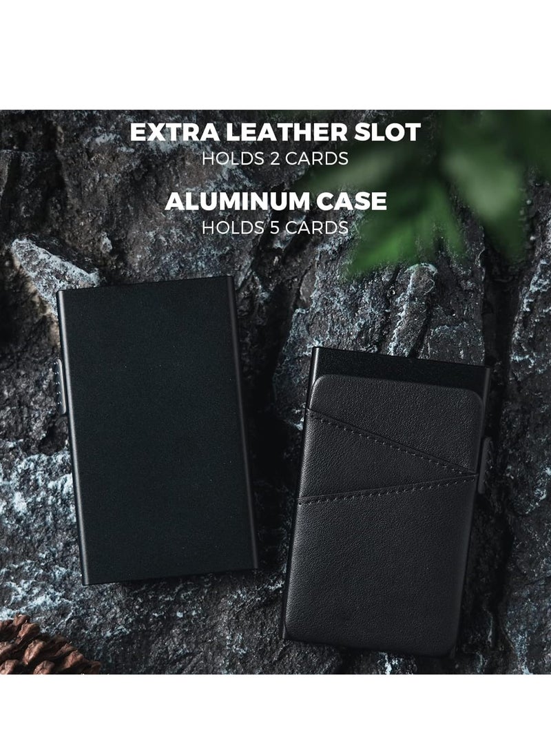 SYOSI - RFID Blocking Wallet for Men, Slim Wallet, Leather Cardholder,  NFC Blocking Card Case, Secure Card Wallet, Sleek Leather Wallet, Anti-Theft Brush Metal Side Push Card Case, Holds 7 Cards 2 Pcs - Image 1