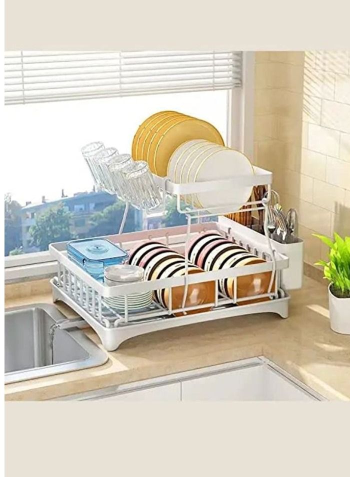 Cool Baby COOLBABY Dish Drying Rack 2 Tier Dish Rack and Drainboard Set Large Capacity Dish Drainer Organizer Shelf with Utensil Holder Cup Rack for Kitchen Counter  White - Image 2