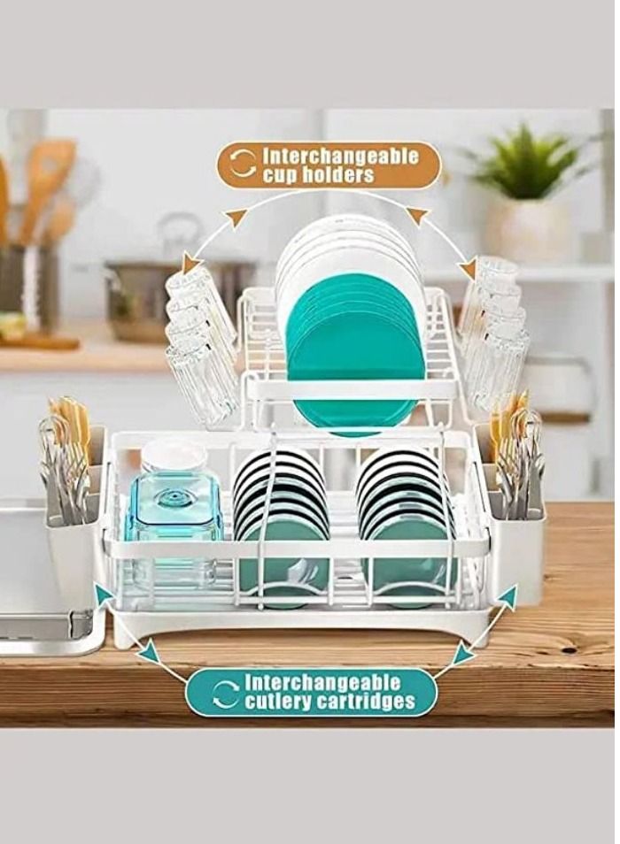 Cool Baby COOLBABY Dish Drying Rack 2 Tier Dish Rack and Drainboard Set Large Capacity Dish Drainer Organizer Shelf with Utensil Holder Cup Rack for Kitchen Counter  White - Image 4