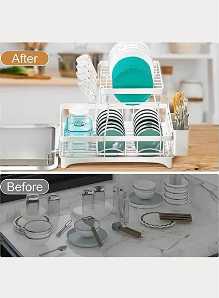 Cool Baby COOLBABY Dish Drying Rack 2 Tier Dish Rack and Drainboard Set Large Capacity Dish Drainer Organizer Shelf with Utensil Holder Cup Rack for Kitchen Counter  White - Image 3