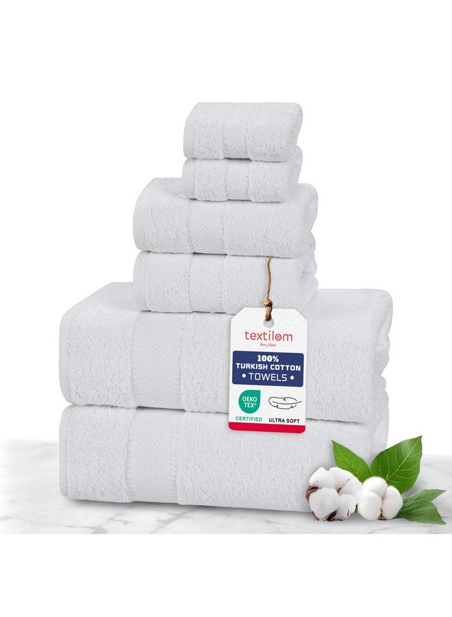 Textilom 100% Turkish Genuine Cotton 6-Piece Towel Set,Super Soft&Highly Absorbent&Quick Dry -(2 Bath Towels, 2 Hand Towels, 2 Washcloths)-White - Image 1