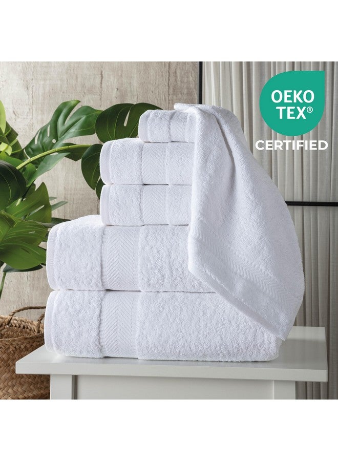 Textilom 100% Turkish Genuine Cotton 6-Piece Towel Set,Super Soft&Highly Absorbent&Quick Dry -(2 Bath Towels, 2 Hand Towels, 2 Washcloths)-White - Image 2