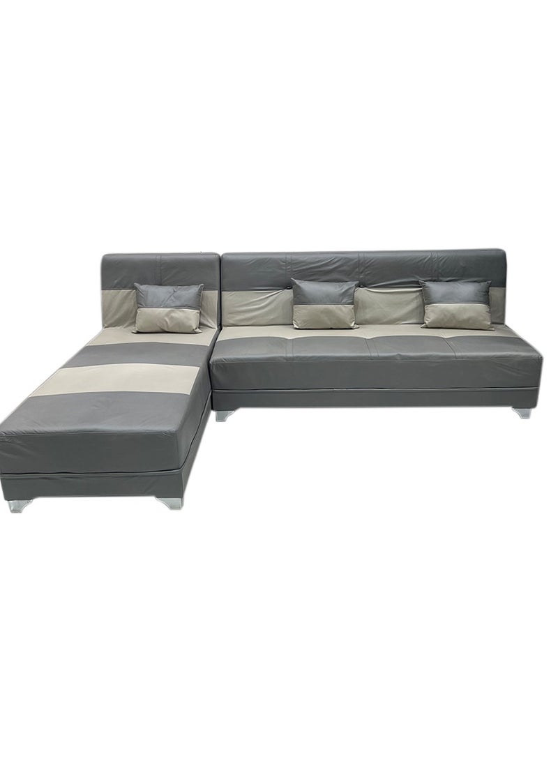 سحابة كنب زاوية حرف L بلون بيج ورمادي غامق – كنب عصري بجلد فاخر ومقاسات مثالية لغرفة المعيشة - Image 1