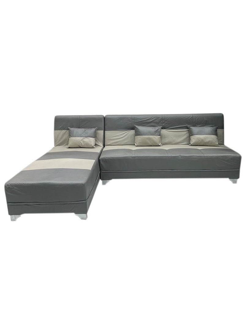 سحابة كنب زاوية حرف L بلون بيج ورمادي غامق – كنب عصري بجلد فاخر ومقاسات مثالية لغرفة المعيشة - Image 2