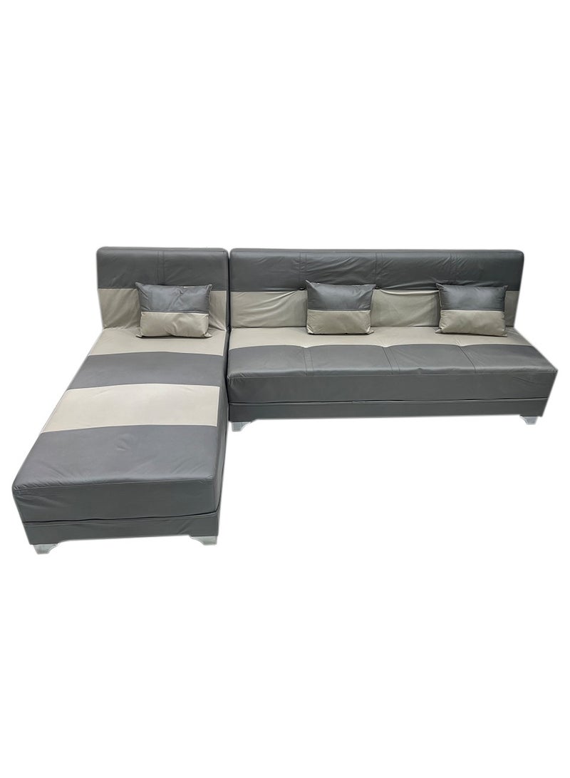 سحابة كنب زاوية حرف L بلون بيج ورمادي غامق – كنب عصري بجلد فاخر ومقاسات مثالية لغرفة المعيشة - Image 3