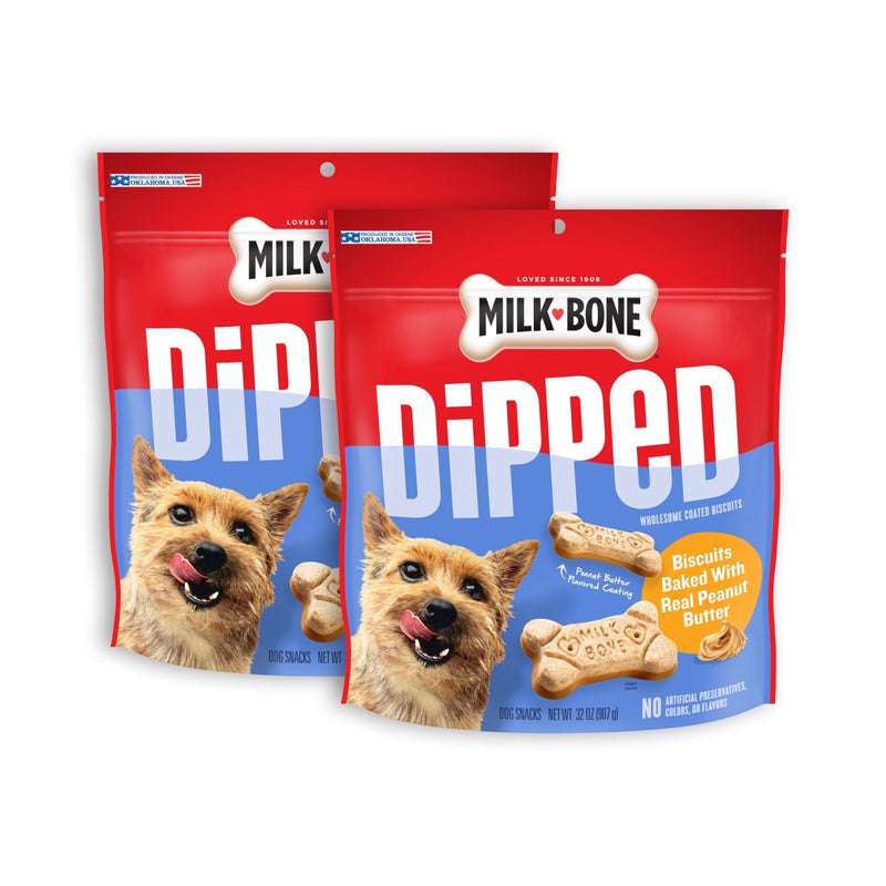 Milk-Bone Dipped Dog Treat Biscuits Baked with Real Peanut Butter, 32 Ounce (Pack of 2) - Image 1