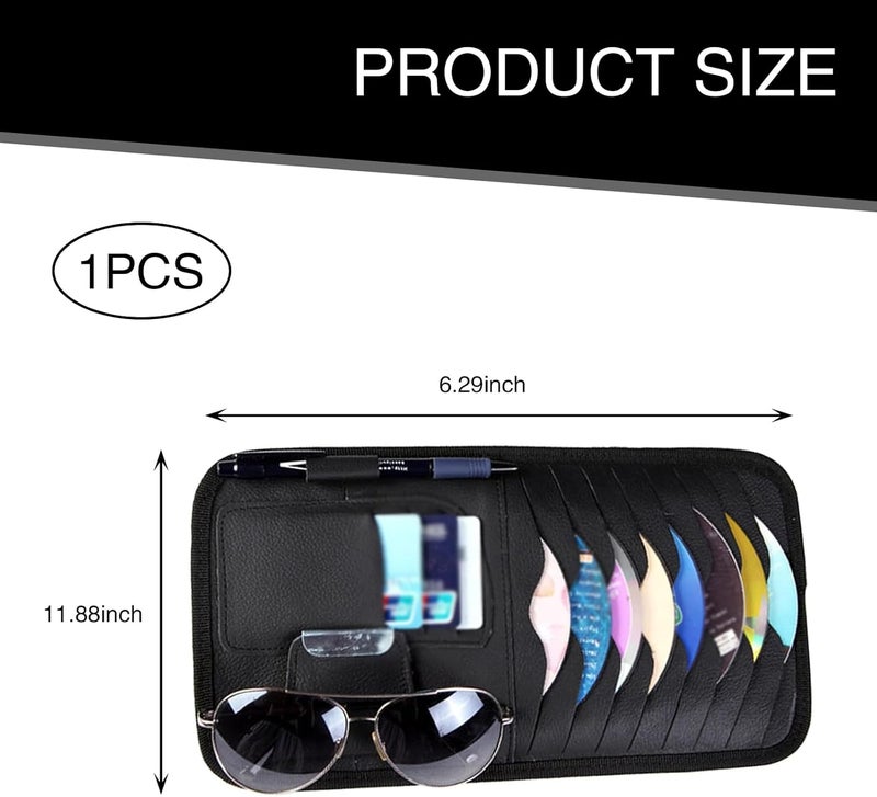 Flygun 1 PC Car Sun Visor CD Storage Bag, Multi-pocket Leather Layered Organizer, Multi-functional Storage Folder for CDs Sunglasses Cards Pens, Universal Interior Accessories for Cars (Black) - Image 2