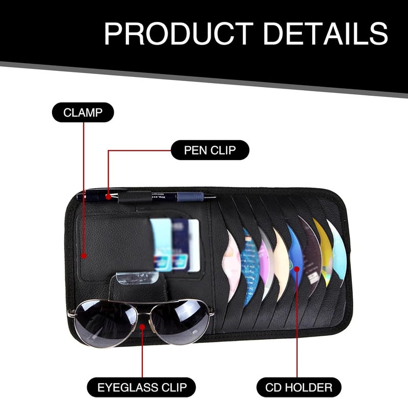 Flygun 1 PC Car Sun Visor CD Storage Bag, Multi-pocket Leather Layered Organizer, Multi-functional Storage Folder for CDs Sunglasses Cards Pens, Universal Interior Accessories for Cars (Black) - Image 4