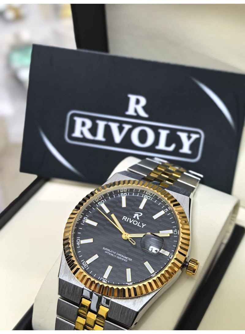 ريفولي ساعة يد للرجال من الستانلس ستيل بعرض انالوج وحركة كوارتز ، سهلة القراءة بتصميم عصري مقاوم للماء، ساعة يد كلاسيكية فاخرة . - Image 3