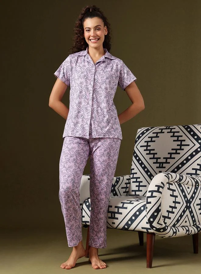 Clovia Paisley Print Shirt and Pyjama Set