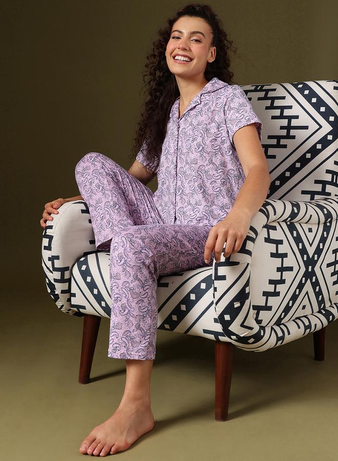 كلوفيا طقم قميص مع بنطال بطبعة زهور شرقية - Image 2