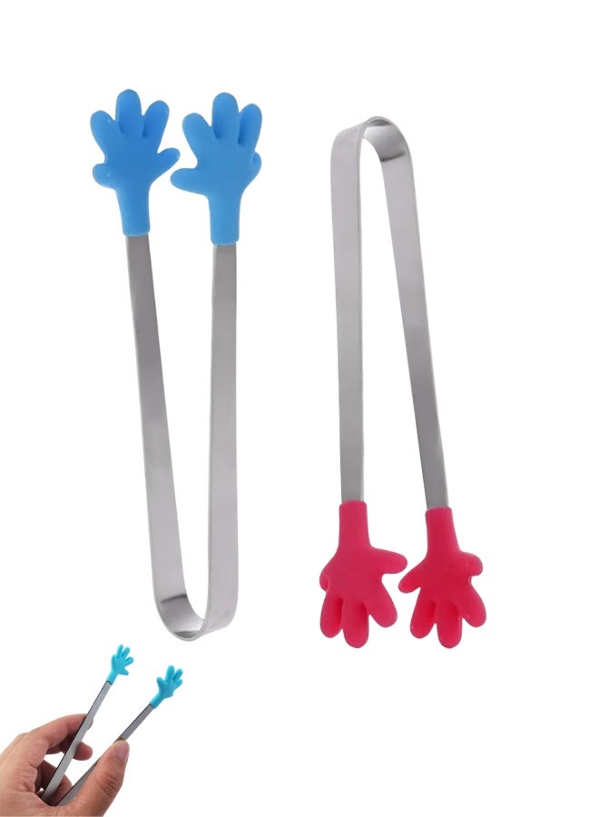 Small Hand-Shaped Kitchen Tongs – 13 cm Stainless Steel Mini Serving Tongs with Silicone Tips for Desserts, Sugar Cubes, Ice and Fruit-2pcs random color - Image 1