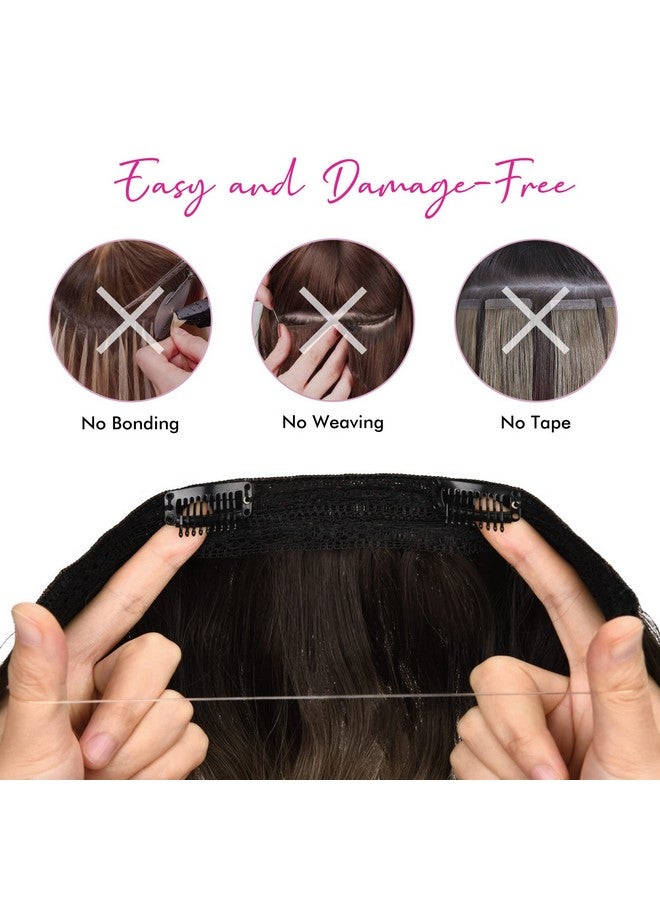 REECHO Invisible Wire Hair Extensions with Thinner Softer Lace Weft Adjustable Size Removable Secure Clips in Wavy Secret Hairpiece for Women 12 Inch (Pack of 1) - Medium Blonde with Blonde Highlights - Image 3