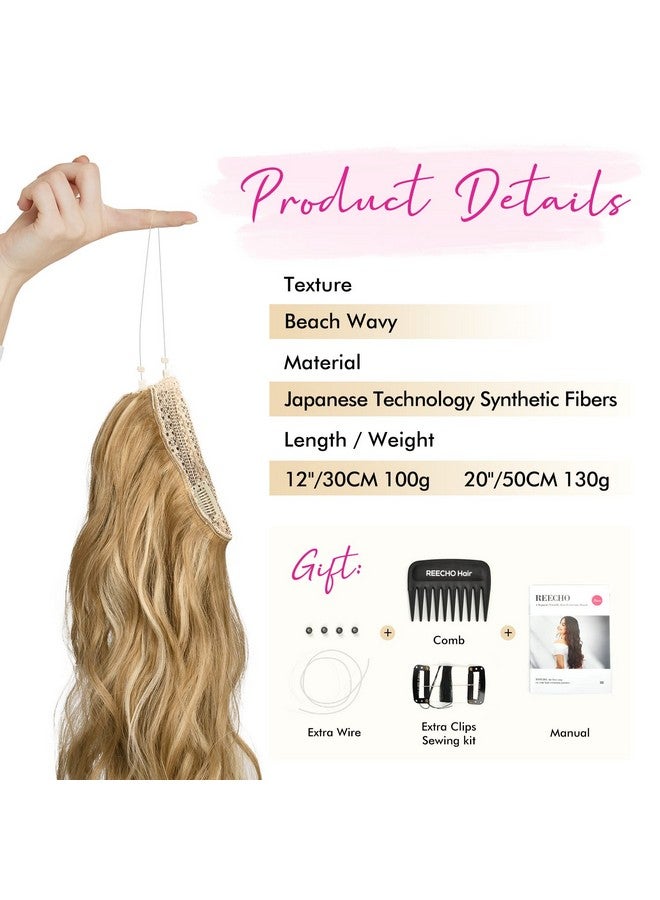 REECHO Invisible Wire Hair Extensions with Thinner Softer Lace Weft Adjustable Size Removable Secure Clips in Wavy Secret Hairpiece for Women 12 Inch (Pack of 1) - Medium Blonde with Blonde Highlights - Image 5