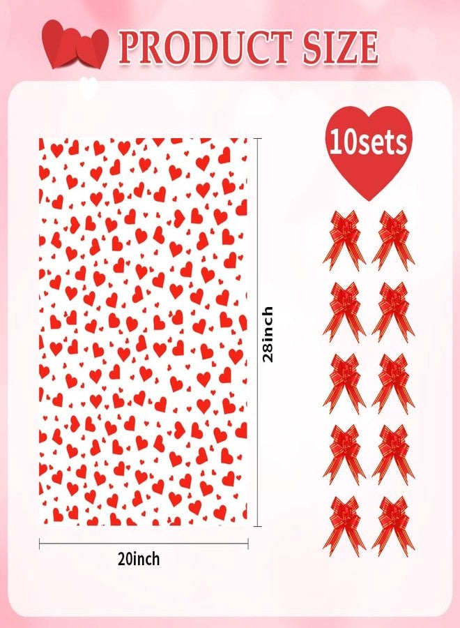 eowqeiur 10 Sets Large Valentines Cellophane Bags(20x28 Inch) with Pull Bows Red Heart Gift Goodie Basket Stocking Stuffers Wrap Valentine Day Party Decorations Favors Supplies Baggies - Image 2