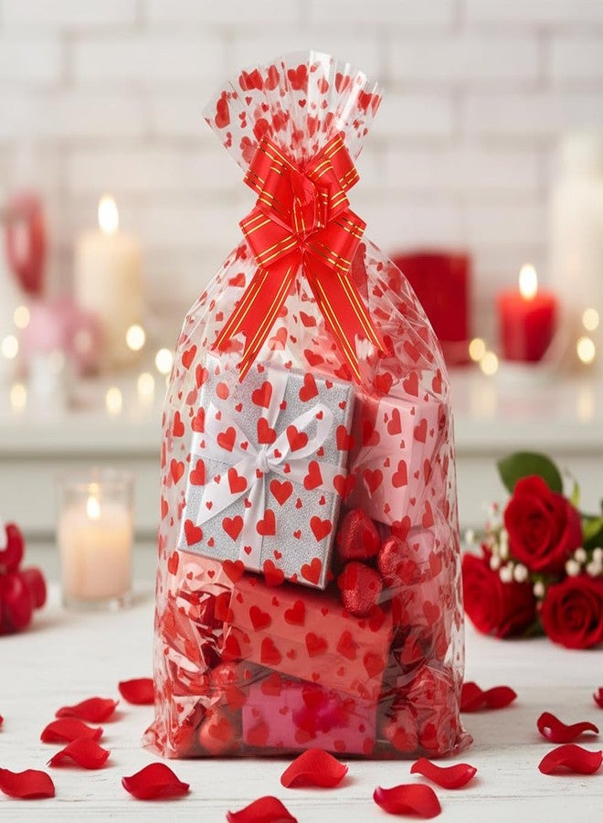 eowqeiur 10 Sets Large Valentines Cellophane Bags(20x28 Inch) with Pull Bows Red Heart Gift Goodie Basket Stocking Stuffers Wrap Valentine Day Party Decorations Favors Supplies Baggies - Image 4