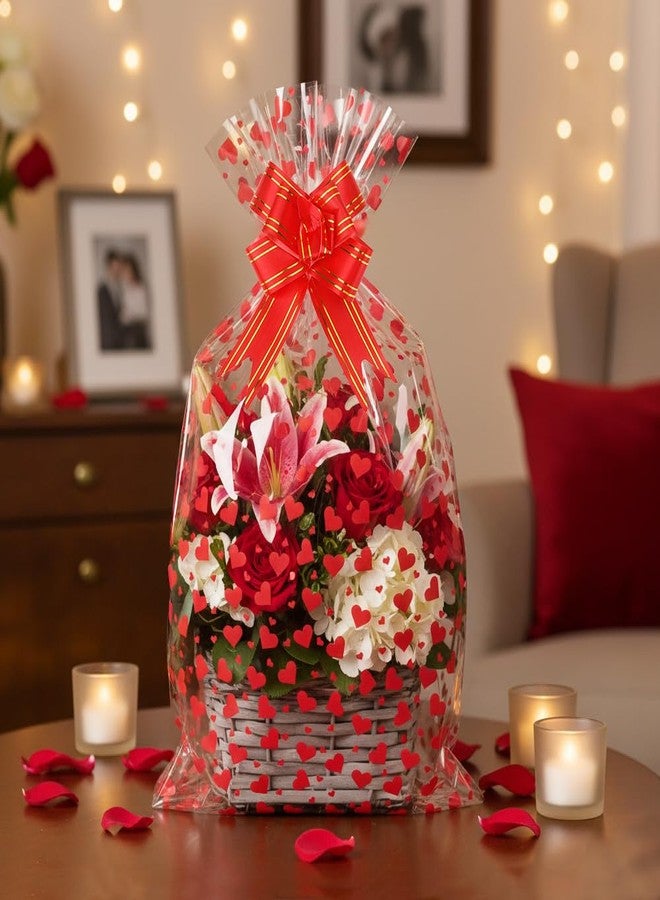 eowqeiur 10 Sets Large Valentines Cellophane Bags(20x28 Inch) with Pull Bows Red Heart Gift Goodie Basket Stocking Stuffers Wrap Valentine Day Party Decorations Favors Supplies Baggies - Image 5