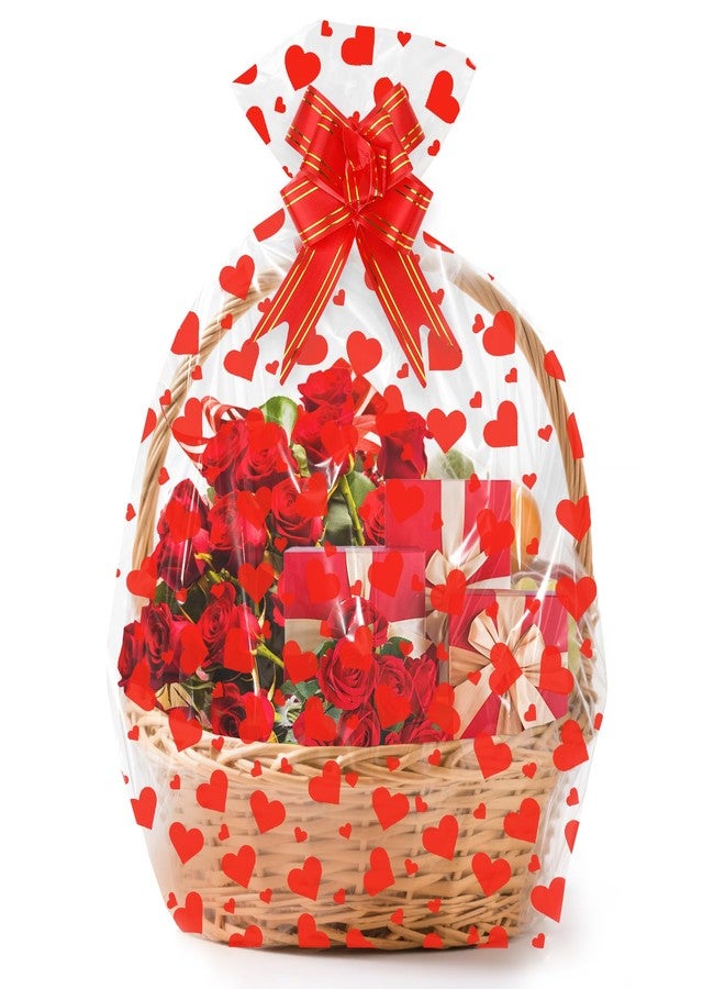 eowqeiur 10 Sets Large Valentines Cellophane Bags(20x28 Inch) with Pull Bows Red Heart Gift Goodie Basket Stocking Stuffers Wrap Valentine Day Party Decorations Favors Supplies Baggies - Image 1