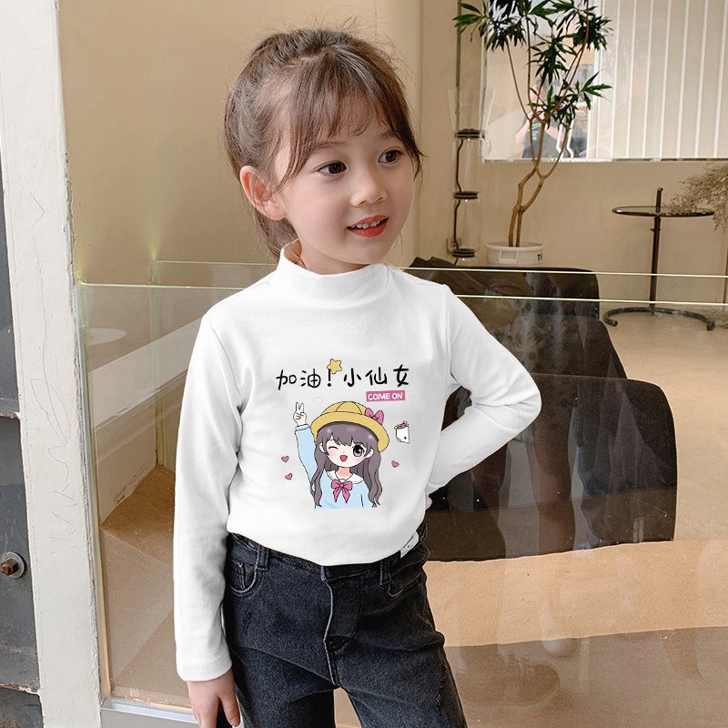 Children'S Base Shirt Half-High Collar Girl'S White Baby'S Long-Sleeved T-Shirt De-Velvet Base T-Shirt - Image 5