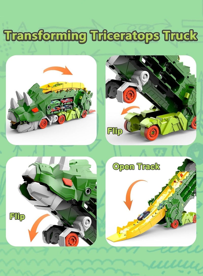 MissTiara Dinosaur Toys Truck Set Dinosaur Transforming Car Race Tracks Set With 8 Pcs Cars for Kids Toys Dinosaur Car Track for Kids Age 3 4 5 6 7 8 Year Old, Dinosaur Kids Toys Gift, Assorted - Image 5