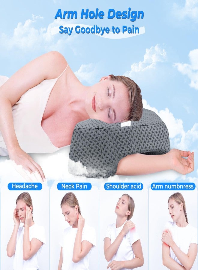 SAHEYER Side Sleeper Pillow with Arm Hole, Upgraded Memory Foam Shoulder Pillow for Neck Pain Relief, Adjustable Multi-Angle Arm Tunnels Support for Adults Pressure-Free Sleep (Grey) - Image 3