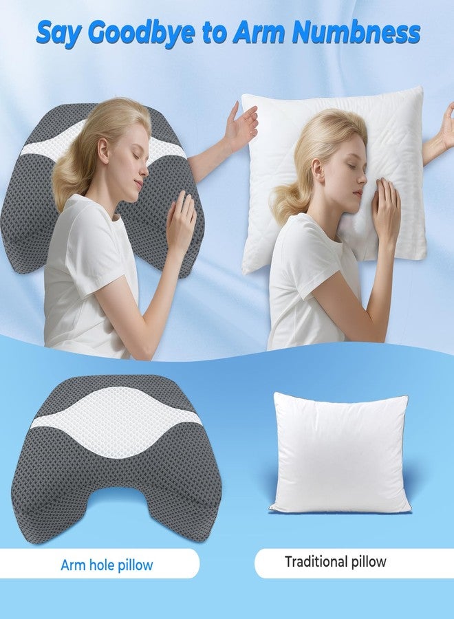 SAHEYER Side Sleeper Pillow with Arm Hole, Upgraded Memory Foam Shoulder Pillow for Neck Pain Relief, Adjustable Multi-Angle Arm Tunnels Support for Adults Pressure-Free Sleep (Grey) - Image 4