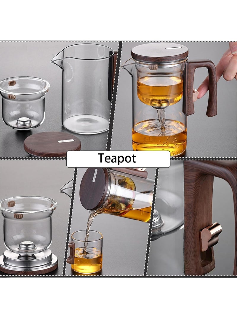 LOOPITYS 950ml teapot, teapot, glass teapot, transparent gray magnetic filter for easy separation of tea and water, glass tea strainer, wooden handle, making it the best choice for home and office use - Image 2