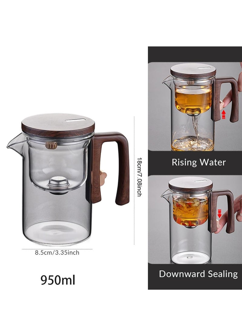 LOOPITYS 950ml teapot, teapot, glass teapot, transparent gray magnetic filter for easy separation of tea and water, glass tea strainer, wooden handle, making it the best choice for home and office use - Image 3