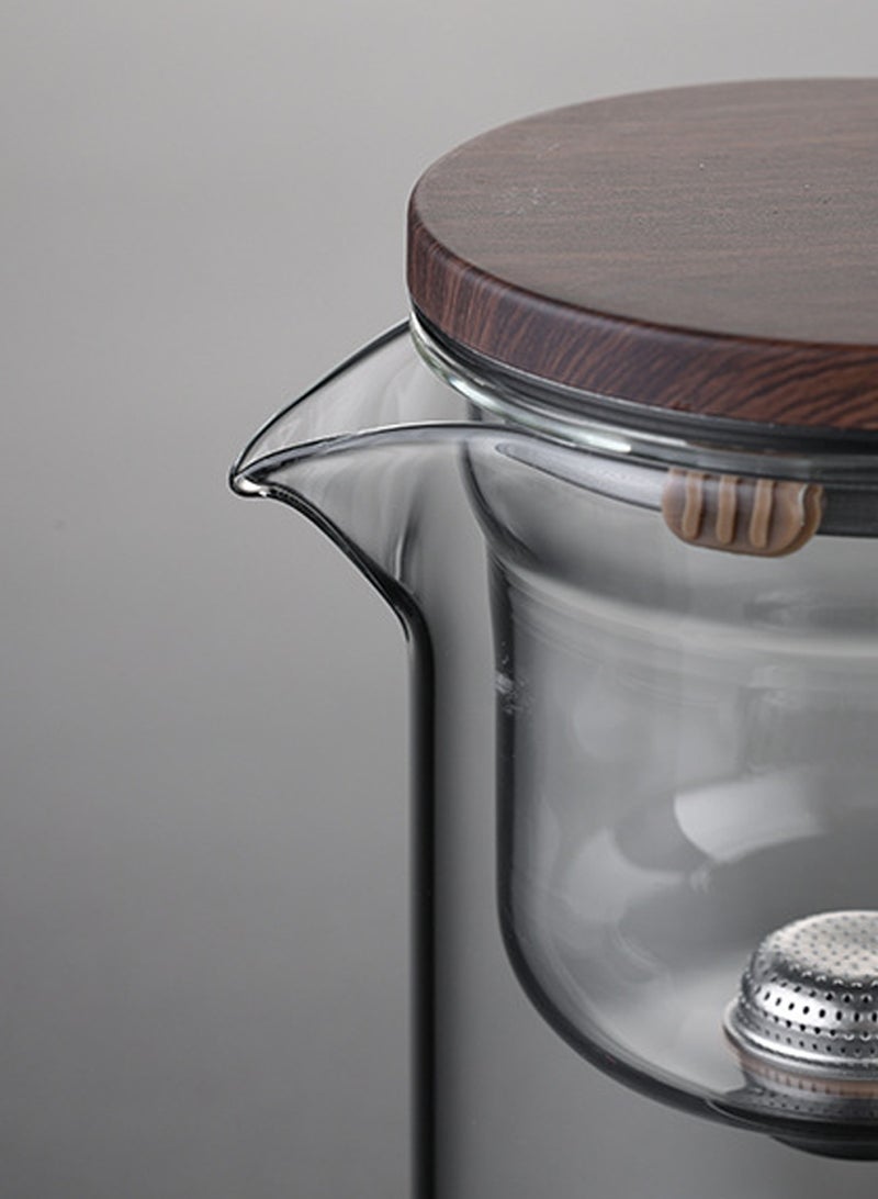 LOOPITYS 950ml teapot, teapot, glass teapot, transparent gray magnetic filter for easy separation of tea and water, glass tea strainer, wooden handle, making it the best choice for home and office use - Image 5