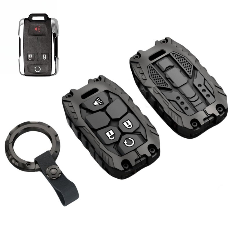 facaizhu Heavy Key Fob Cover Case Protector for GMC, Keychain, Accessories for GMC Chevy Colorado Silverado Suburban Tahoe Silverado (Type-A 4 Buttons) - Image 1