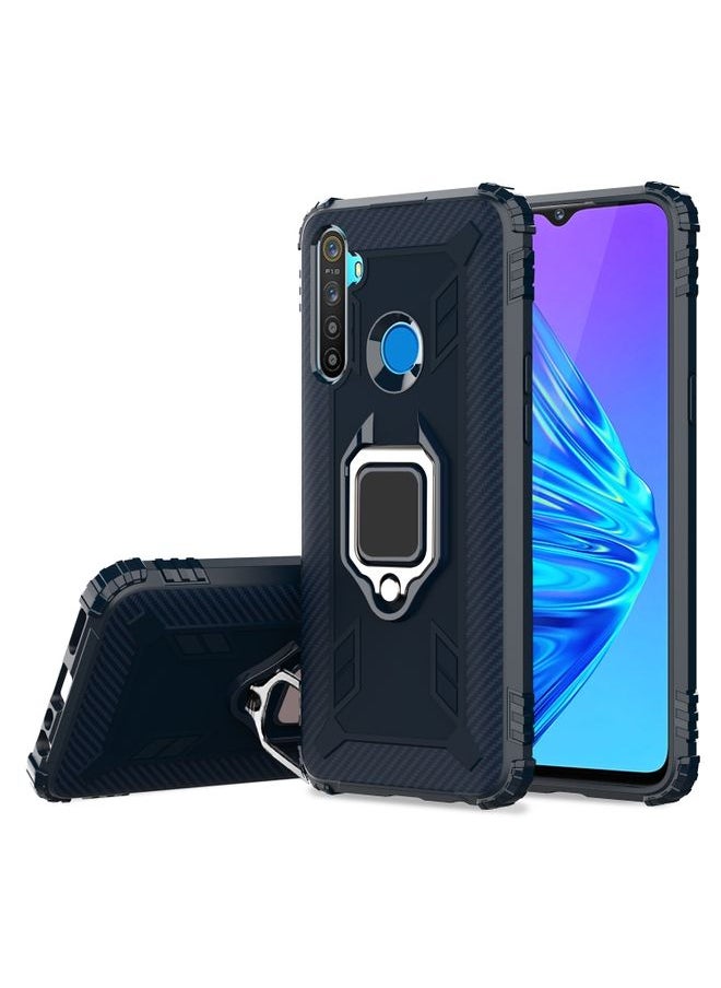 HuHa - Case Cover For Realme 6i Carbon Fiber Protective Case with 360 Degree Rotating Ring Holder Blue - Image 1