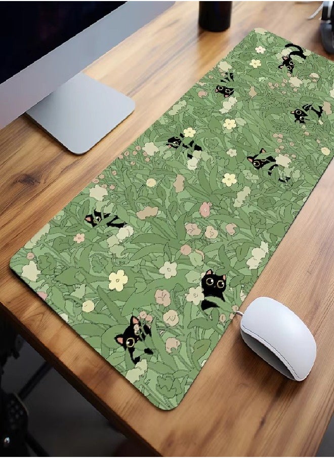 Generic - Extended Big Mouse Pad Large,90cm X 40cm X 0.3cm,XL Gaming Mouse Pad Desk Pad,Computer Keyboard Mouse Mat Mousepad ,Black Cat with Flower Pattern - Image 1