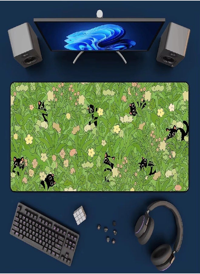 Generic - Extended Big Mouse Pad Large,90cm X 40cm X 0.3cm,XL Gaming Mouse Pad Desk Pad,Computer Keyboard Mouse Mat Mousepad ,Black Cat with Flower Pattern - Image 1