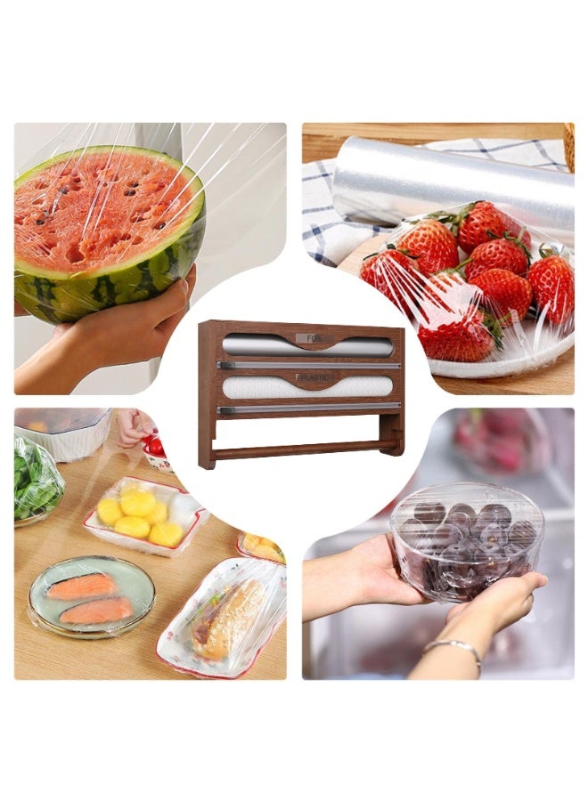 HaHaHai 1pc Bamboo 4-in-1 Wall-Mounted Foil & Plastic Wrap Organizer with Cutter - Space-Saving Kitchen Storage for Aluminum Foil, Wax Paper, Parchment Rolls - Durable Countertop Organizer for Home & Commercial Use, Kitchen Organizers And Storage - Image 2