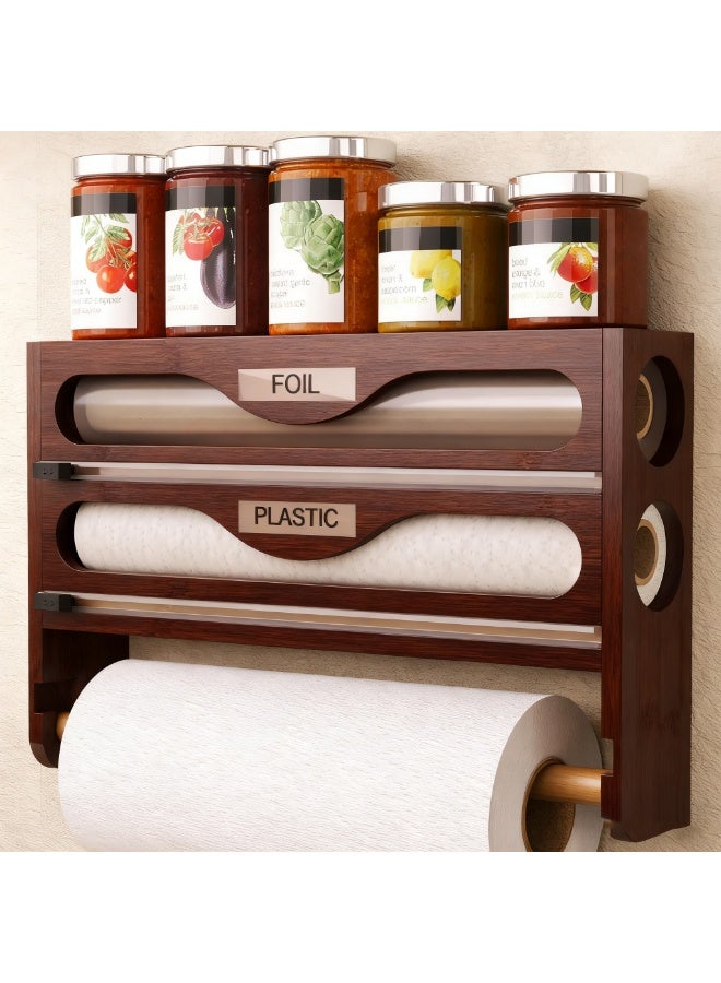 HaHaHai 1pc Bamboo 4-in-1 Wall-Mounted Foil & Plastic Wrap Organizer with Cutter - Space-Saving Kitchen Storage for Aluminum Foil, Wax Paper, Parchment Rolls - Durable Countertop Organizer for Home & Commercial Use, Kitchen Organizers And Storage - Image 4