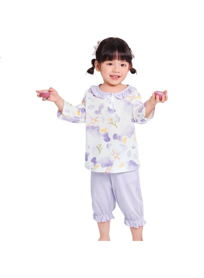 YUZHAOLIN Children'S Pajamas Girls Spring Seven-Quarter Sleeve Home Wear Set For Toddlers Pure Cotton Comfortable Pajamas Dreamy Undersea - Image 2